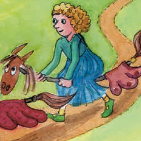 Evi auf Steckenpferd.