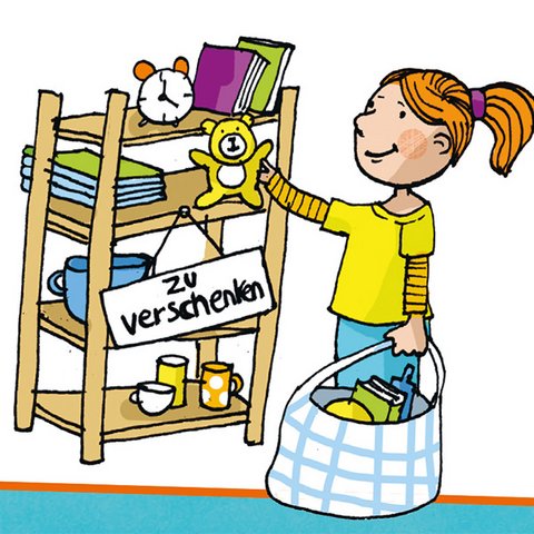 Setz dich für deine Zukunft ein! Kind mit Zu-Verschenken-Regal