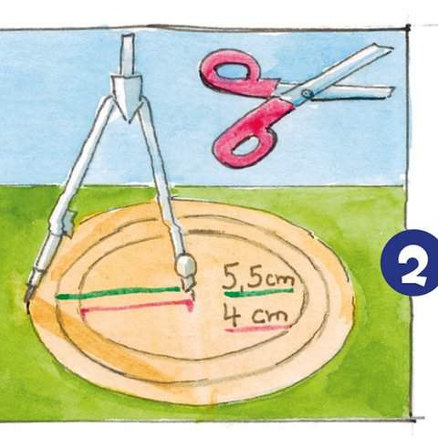 5,5 cm und 4 cm mit Zirkel auf Papier ausmessen.