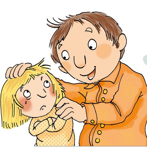 Papa streicht weinender Lina über den Kopf.