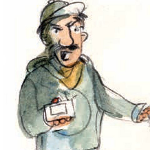 Kontrolleur mit Ticket in Hand