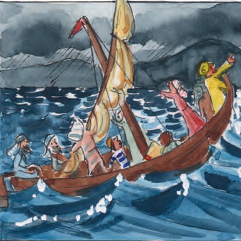 Segelboot auf stürmischer See.