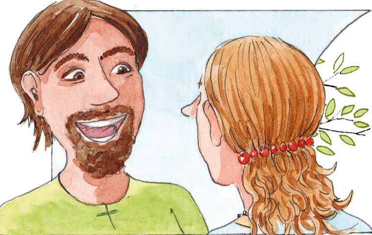 Lächelnder Jesus spricht zu Martha.