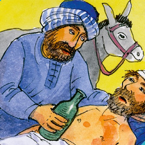 Samariter gibt krankem Mann zu Trinken