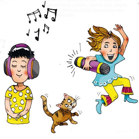 Kinder mit Kopfhörer und Musik-Box