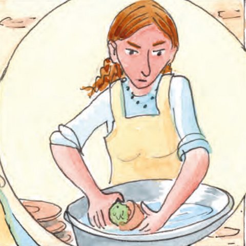 Marta spült Geschirr.