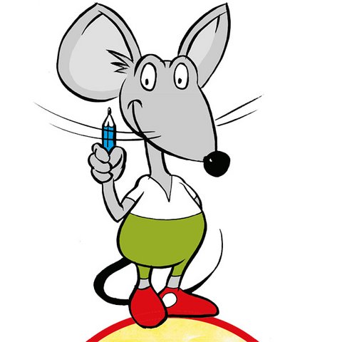 Maus Benjamin mit Stift in der Hand