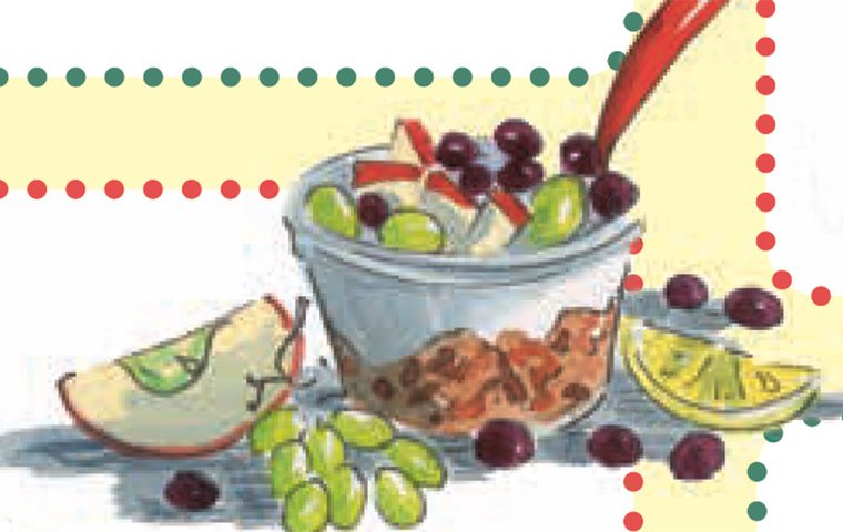 Schüssel mit Müsli und Obststücken