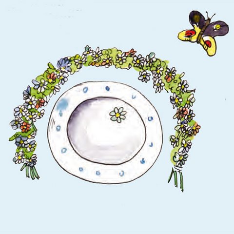 Teller mit Blütenkranz und Schmetterling