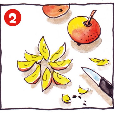 Äpfel und Apfelschnitze mit Messer