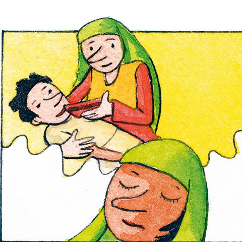 Ein Engel zeigt Hagar eine quelle in der Wüste.