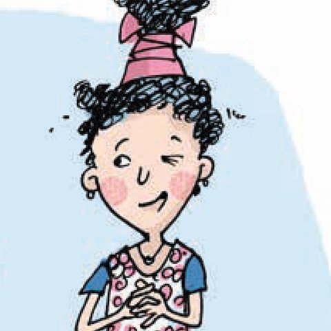 Zwinkerndes Mädchen mit mit rosa Band zusammengebundene dunklen Locken