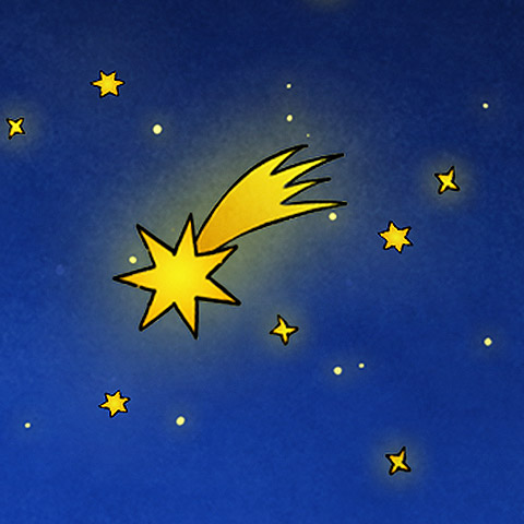 Der Stern von Bethlehem Gelber Stern mit Schweif vor blauem Himmel
