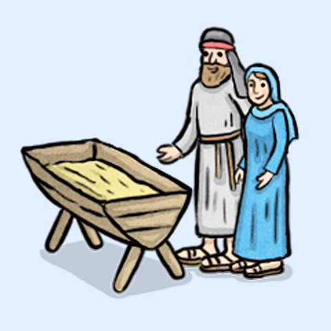 Maria und Joseph mit leerer Krippe